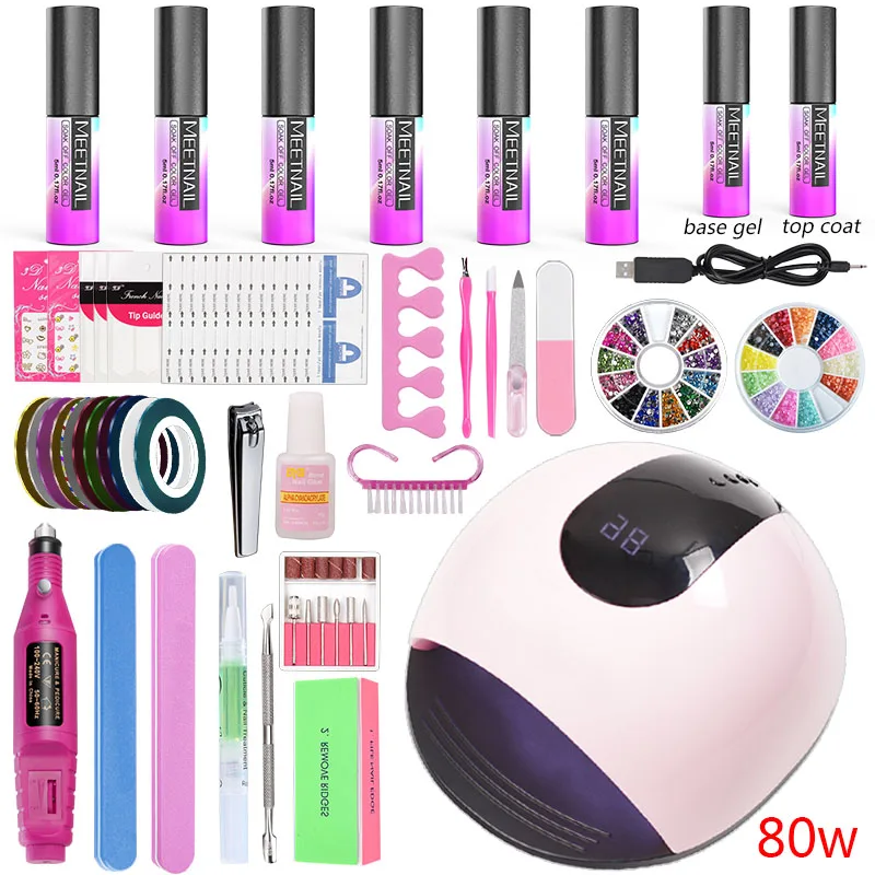 

Gel Varnish Set 36w/48w/80w Led Nail Lamp 6 Color Gel Nail Polish Manicure Set Acrylic Kit Lacquer for Nails Top Base Coat Kit