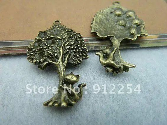 10pcs 29x41mm Antique Bronze Lovely Cat Under The Tree Charm Pendant c2170 | Украшения и аксессуары