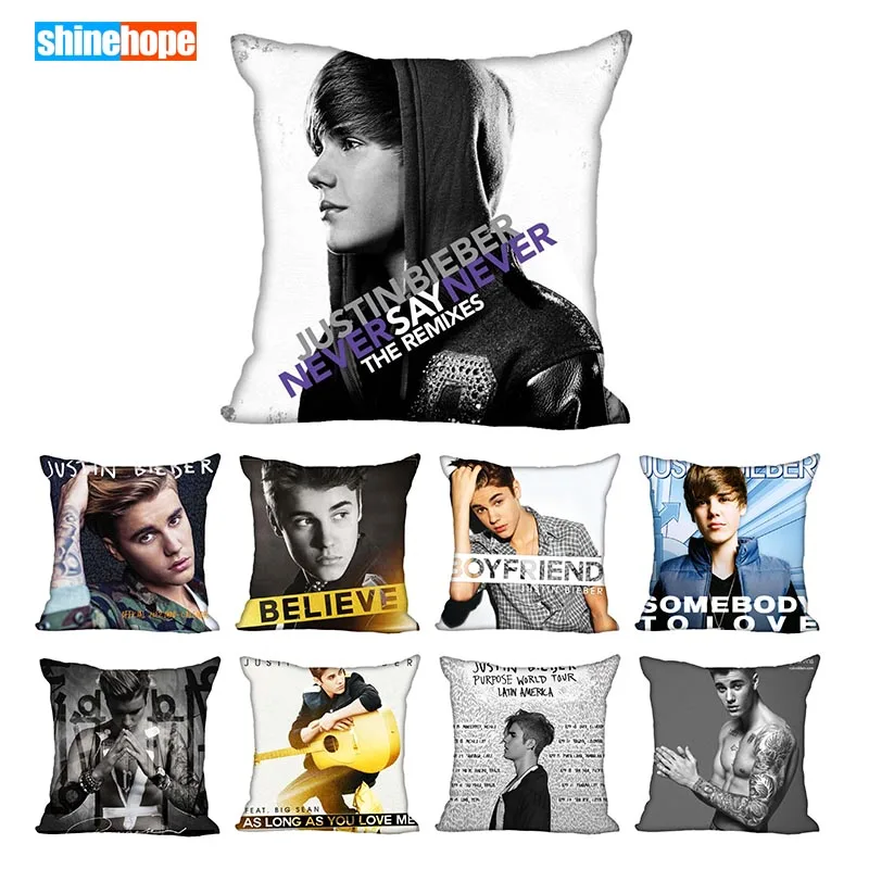

45X45cm,40X40cm(one sides) Pillow Case Modern Home Decorative Justin Bieber Pillowcase For Living Room Pillow Cover