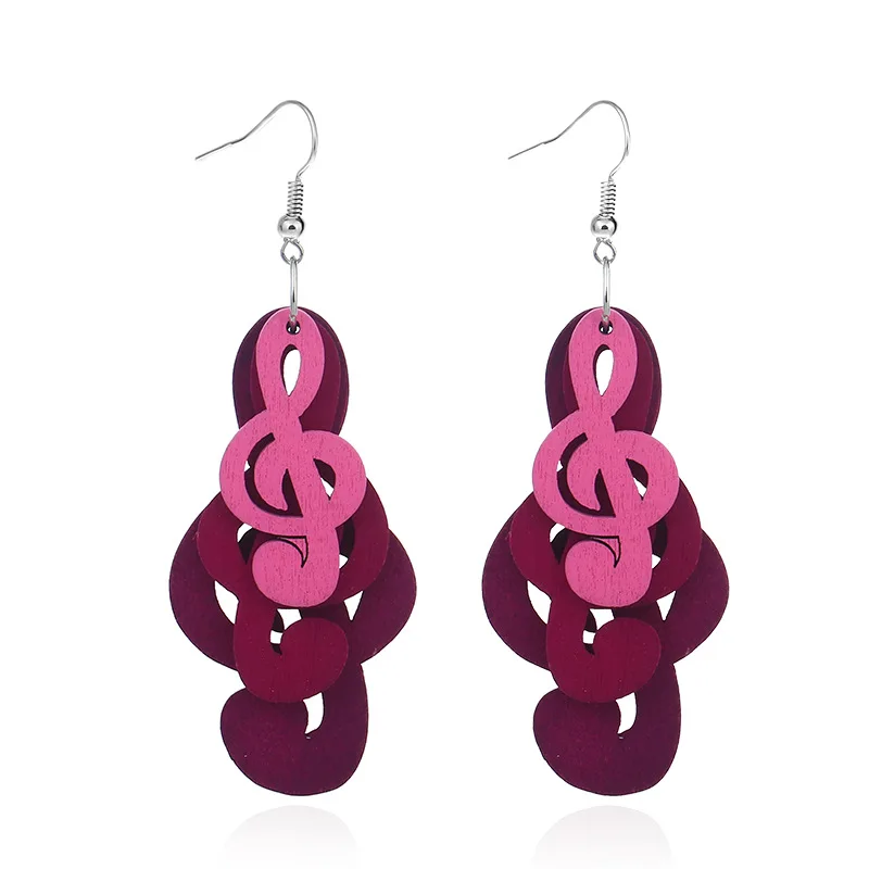 

8SEASONS Fashion Jewelry Wood Multilayer Gradual Change Notes Colorful Ethnic Hyperbole Ear Hook Earrings 6.5*3.2cm, 1 Pair