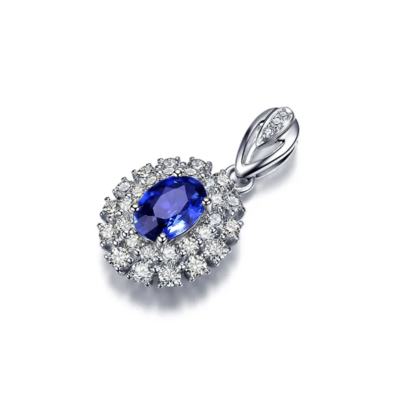 ZOCAI Стиль колье 18 К white gold 1,4 CT Сертифицированный овальным вырезом Шри-Ланки Сапфир Драгоценный Алмаз Кулон серебро 925 цепи
