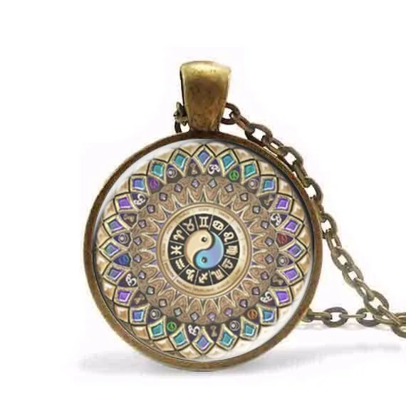 

Steampunk 2017 Fashion yin yang jewelry mandala necklace 1Pcs henna yoga pendant om symbol buddhism zen handmade India style