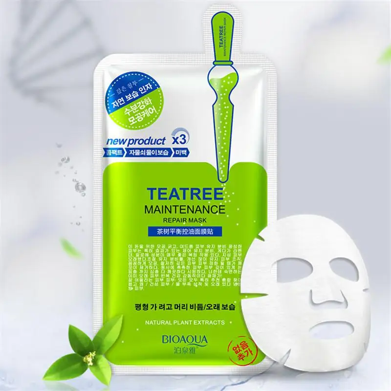 BIOAQUA Teatree, натуральная увлажняющая эссенция, восстанавливающая маска для лица, уход за кожей, отбеливающая маска для лица, увлажняющая, контроль масла, коллаген - Цвет: Teatree