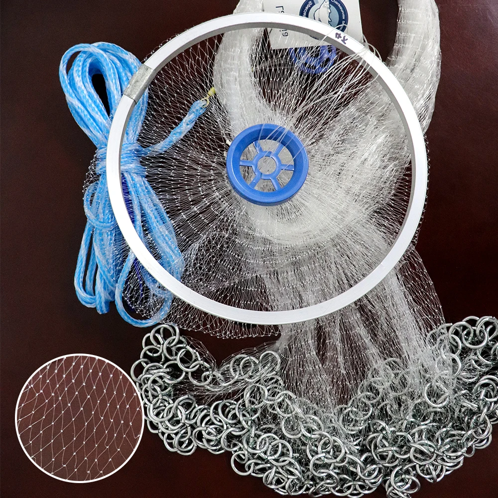 Hand fish Casting Net World Fishing Network Mesh 1*1cm Iron Pendant Cast Net American Style Fly Fishing Net Sports Hand Throw