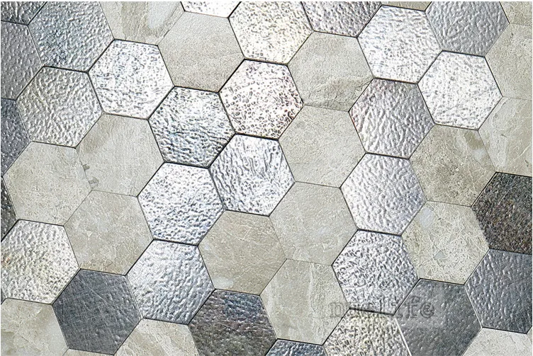 Mosaic wood pattern metal wall stickers waterproof cafe kitchen stove waterproof and oil-proof self-adhesive tile wall stickers