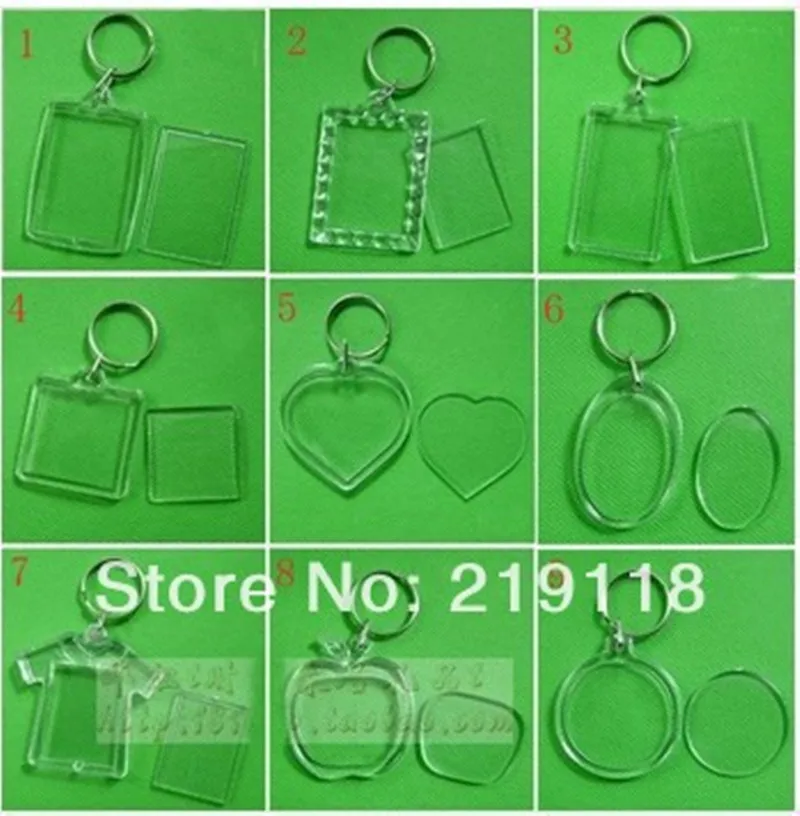 

50 pcs/lot Blank Acrylic Keychains Insert Photo plastic Keyrings Square Key Rectangle heart circular