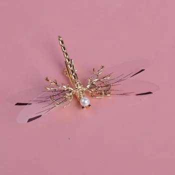 

1 pcs Popular Golden Dragonfly Hairpins Bridal Headdress Wedding Hair Accessories Transparent Wings Dragonfly Hair Clip