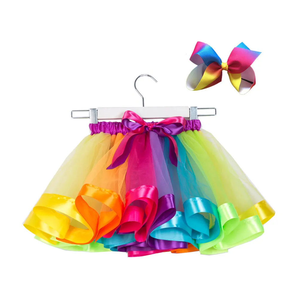Комплект из 2 предметов, Детский костюм юбка+ заколка для волос с бантом, Детские вечерние балетные костюмы с юбкой-пачкой для девочек юбка+ повязка на голову с бантом для малышей - Цвет: Multicolor