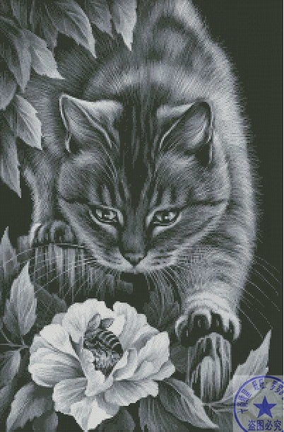 Высокое качество Прекрасный Счетный крестиком комплект Кошка Китти с Пчелой цветок, черный Кот Китти