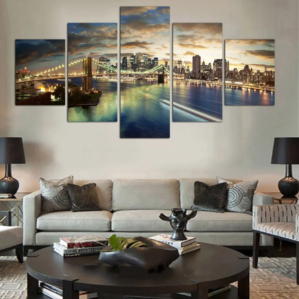 

Living Room Wall Art Pictures HD Printed 5 PiecePcs Blue Aurora Scenery Modern Painting On Canvas Home Decor Poster Framework