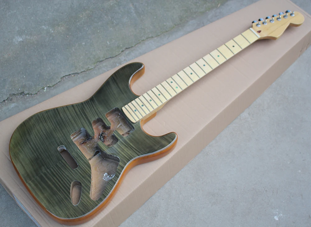 

Semi-finished Electric Guitar with Alder Body,Maple Fretboard,Flame Maple Veneer/Neck,can be customized