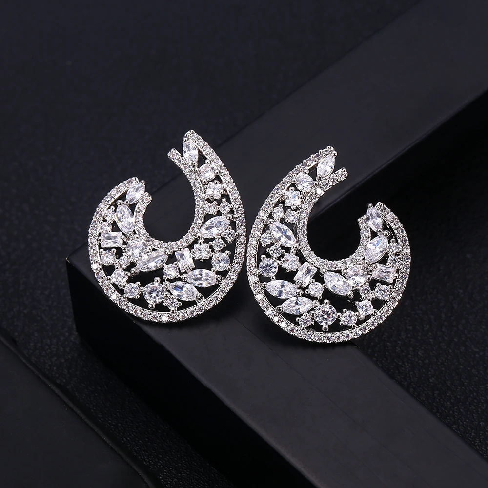 Janeklly модные шпильки геометрической формы серьги для женщин аксессуары Полный кубический цирконий серьги ювелирные изделия pendientes mujer moda