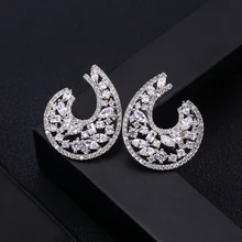 Janeklly модные шпильки геометрической формы серьги для женщин аксессуары Полный кубический цирконий серьги ювелирные изделия pendientes mujer moda