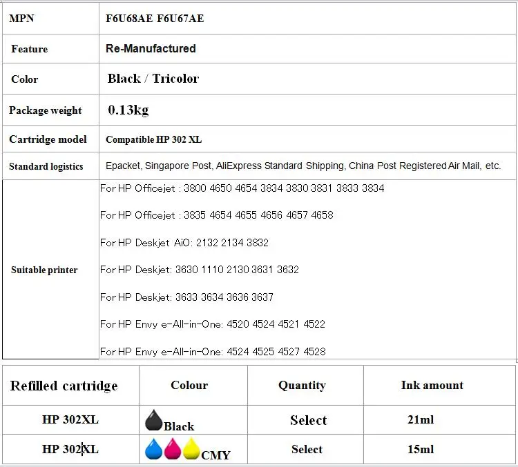 Замена чернил черный/Tri-Цвет для hp ENVY 4520 4521 4522 4523 4524 4525 4527 4528 принтер пополнен hp 302 чернильный картридж