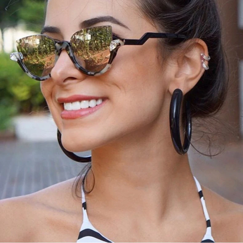 TAOTAOQI Роскошные Пластик половина-оправа «кошачий глаз» солнцезащитные очки Для женщин Брендовая Дизайнерская обувь Высокое качество модные солнцезащитные очки UV400