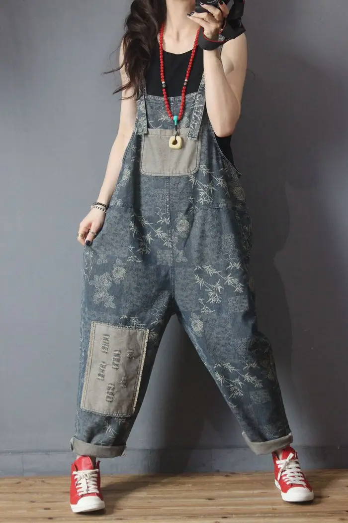 Spring Autumn Jumpsuits Women Large size Retro Denim