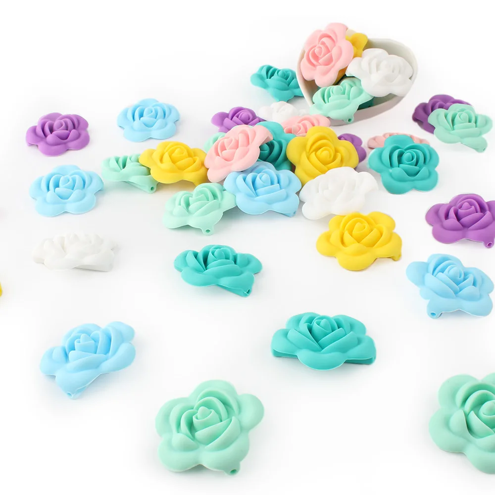 Keep& Grow, 10 шт., силиконовые бусинки в виде роз, не содержит Бисероплетение, Детские Прорезыватели в форме цветка, Детские Прорезыватели для прорезывания зубов, ожерелье для изготовления