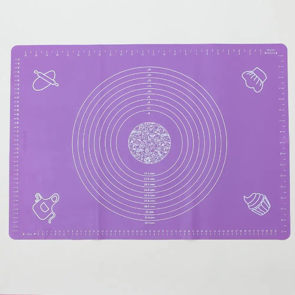 Антипригарный силиконовый коврик для выпечки со шкалой прокатки теста лайнер помадка для выпечки Кондитерские инструменты печь инструменты для приготовления пищи большие 64*45 см - Цвет: Purple