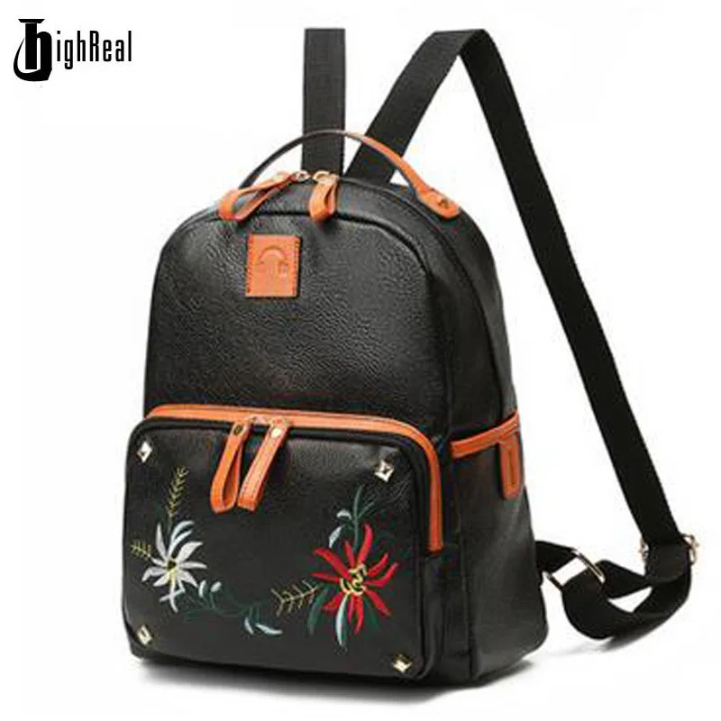 HIGHREAL New Travel Backpack Women Backpack Leisure Student Schoolbag Soft PU Leather Women Bag J123