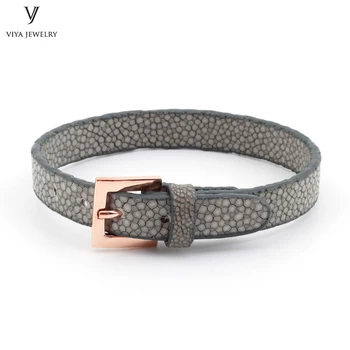 

Grey Stingray Leather Watch Band Wrap Bracelets Luxury Stingray Wristband Bracelet For Men Women Flat Leather Men Bracelets