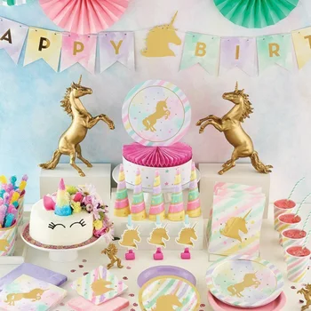 

OUSSIRRO Unicorn Theme Party Sets Kids Birthday Party Supplies Unicorn Tableware Banner Baby Shower Wedding Decorations