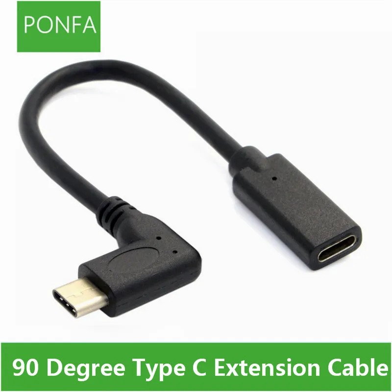 

90 Degree Left & Right Angled USB-C USB 3.1 Type C Male to Female Extension Data Cable for Macbook Tablet 20CM 100CM