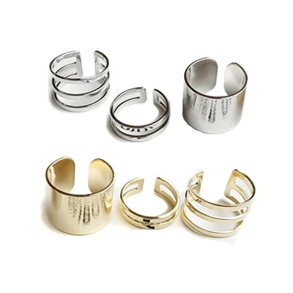 

3pcs Set Fashion Slippy Silver Gold Color Metal Hollow Out Stripe Cute Opening Adjustable Rings Korea Jewelry For Women