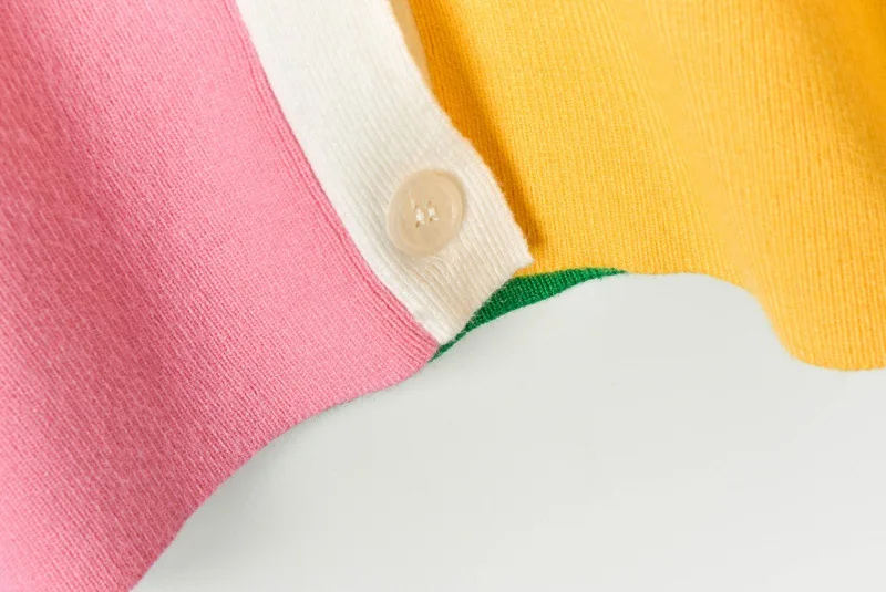 Модный корейский клетчатый свитер высокого качества однобортный разноцветный женский трикотажный свитер V-образного воротника