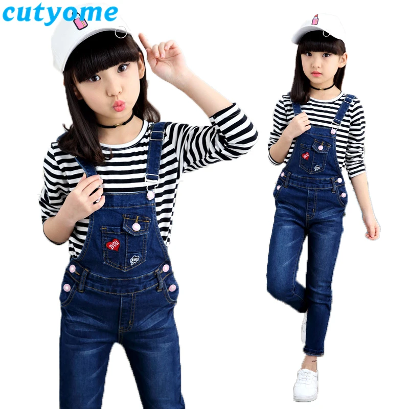 

2019 Spring Denim Girls Overalls Korean Fashion Toddler Kids Loose Fit Bib Pants Children Jeans Jumpsuits Teenage Girls Trousers