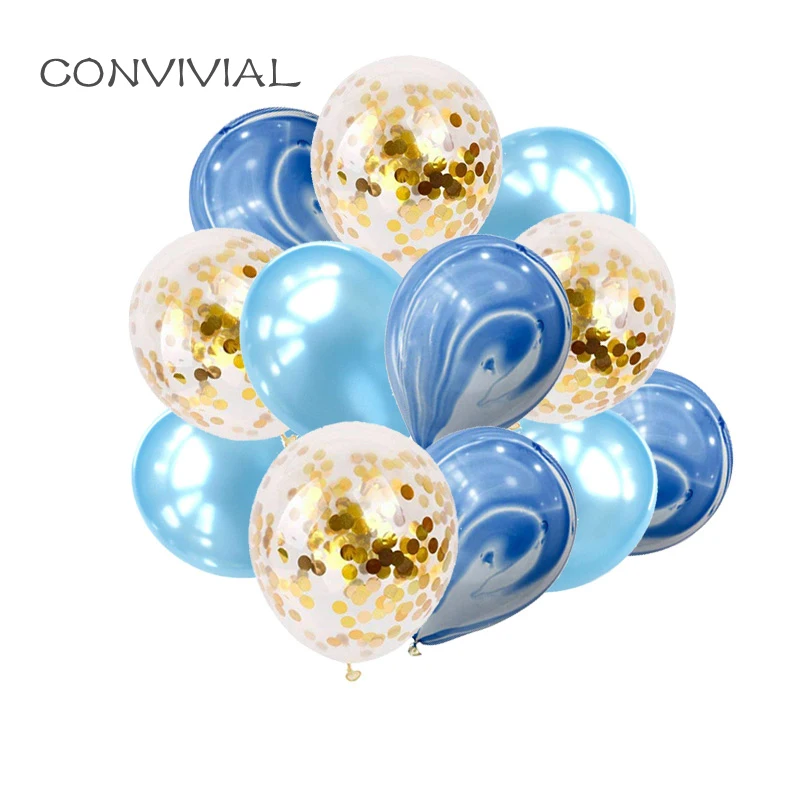 

12inch Blue Latex Balloons Bouquet Marble Gold Confetti Balloons Wedding Baby Shower Birthday Party Decoration Party Supplies