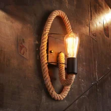 Cáñamo de cuerda redondo Retro americano, Bombilla Edison, luz de pared, pasillo, balcón, escaleras, Bar, cafetería, lámpara de Wandlamp, lámpara de pared artística de hierro