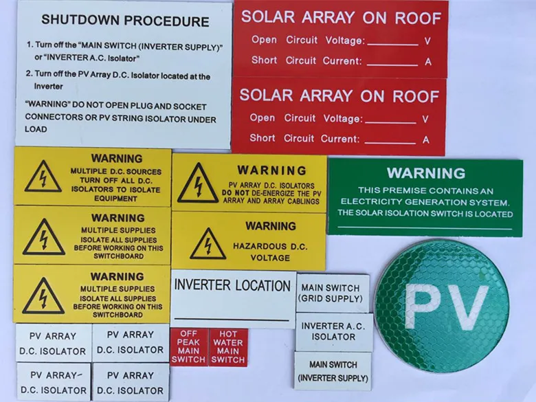 Latest Australian solar warning labels Best 3M adhesive, UV stable Solar labels, Engraved rigid Solar Warning Labels