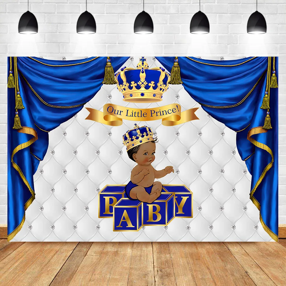 Neoback Royal Baby Shower фон этнический Маленький принц золотой фото Королевский синий и