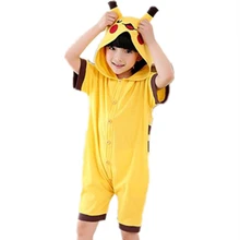 Anime Poke mon Pika chu Cosplay Costume Summer Jumpsuit Short Sleeve kid Animals Pajamas Pyjamas Onesie