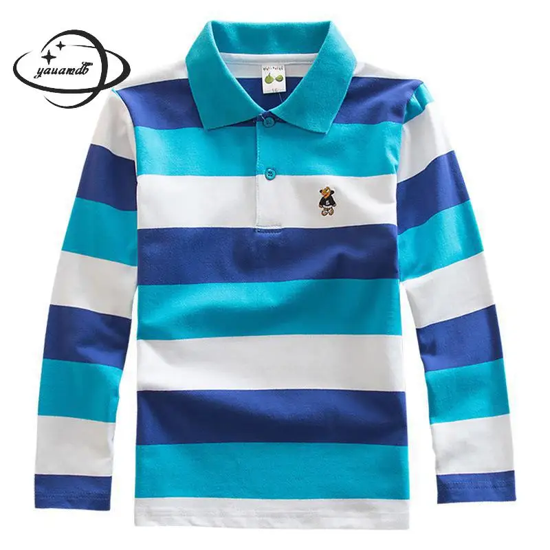 

YAUAMDB kids polo shirts spring autumn 4-15Y girls boys tops tees long sleeve striped clothing fashion children clothes ly26