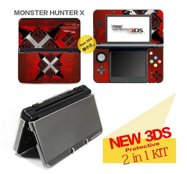 Игровые аксессуары(защита кожи всего тела+ чехол с кристаллами) для New nintendo 3DS - Цвет: Красный