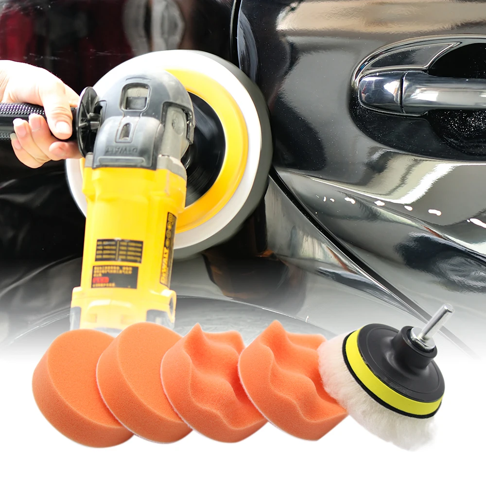 

KKmoon 7Pcs 3 Inch Auto Tool Polishing Buffing Pad Set Beauty Waxing Drill Adapter Wheel Curved Wool Buffer Sponge for Car