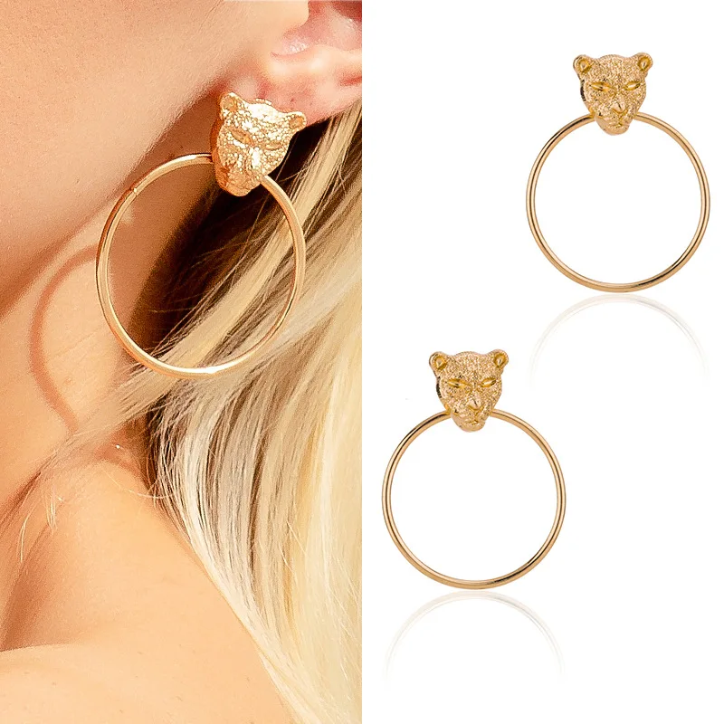 

Europe and United States Exaggerated Personality Earrings Leopard Head Geometry Metal Earrings Popular women 2019