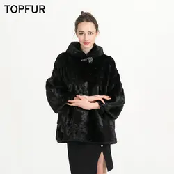 TOPFUR 2018 Новое поступление роскошный мех норки пальто для Для женщин с меховым капюшоном горячий регулярные пальто натуральной черной норки