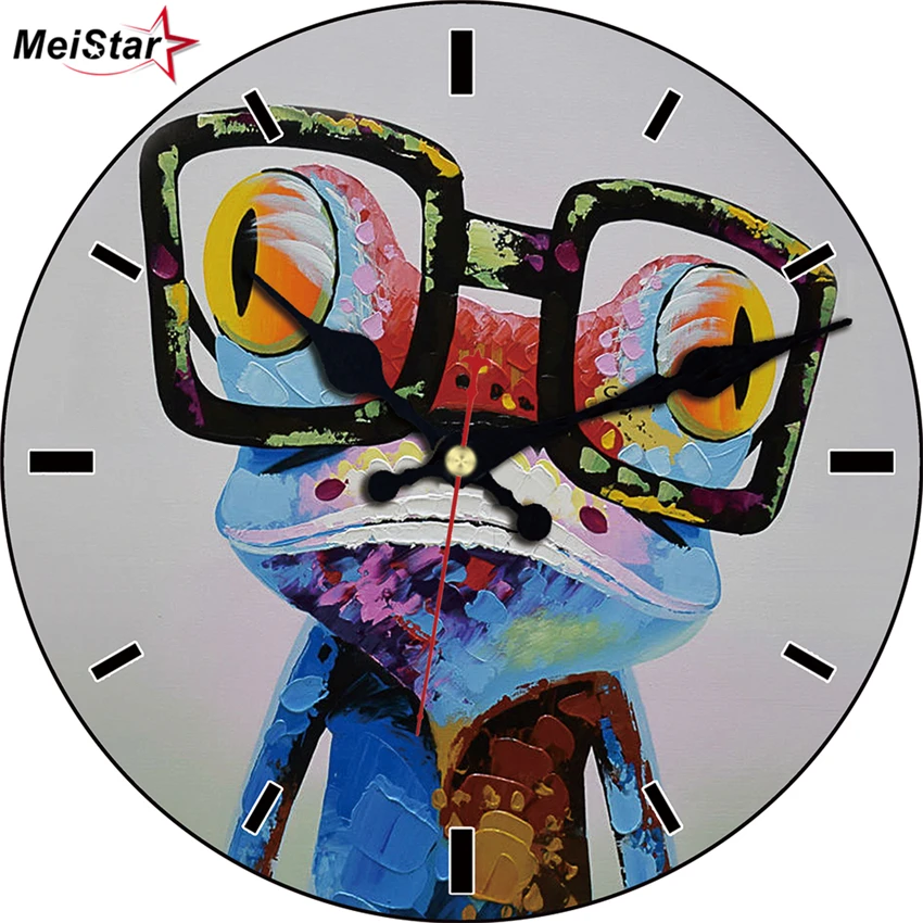 

MEISTAR Frogs With Glasses Wooden Design Clocks Silent Living Study Garden Bath Room Home Decor Watches Large Art Wall Clocks