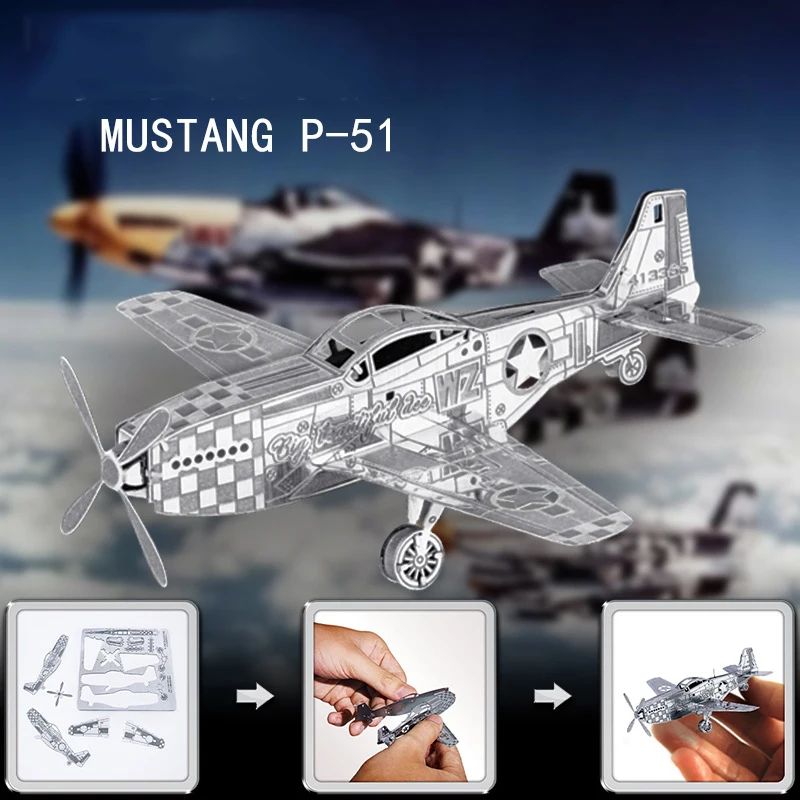

P51 Mustang Fighter Plane 3d Metal Model Stainless Steel DIY Assembled Model 3D Puzzle Glue-free Three-dimensional Jigsaw