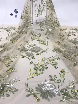 

Elegant flower sequins tulle material French net lace fabric for shinning dress PDN376(5yards/lot)