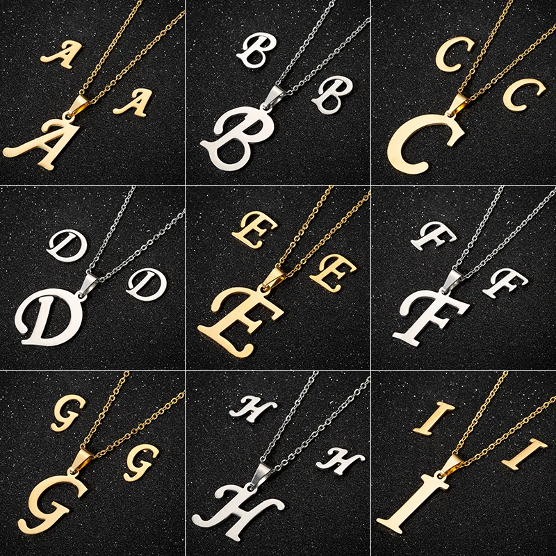 

Jisensp Simple Fashion 26 Letter Jewelry Set Alphabet Long Chain Pendant Necklace Earrings for Women Wedding Jewelry Sets