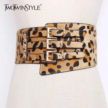 

TWOTWINSTYLE Leopard Print Cummerbunds Adjustable PU Leather Waistband Women Waist Belt 2020 Autumn Fashion Vintage Clothing New