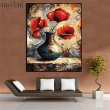 Картины красные цветы DIY живопись по номерам DIY Цифровая картина маслом и каллиграфический домашний декор для гостиной стены искусства
