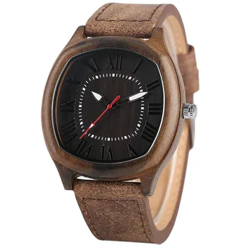 

Creative Wood Watches Men's Quartz Wristwatches Unique Genuine Leather High Quality Hand-made Wooden Clock Gift for Male reloj