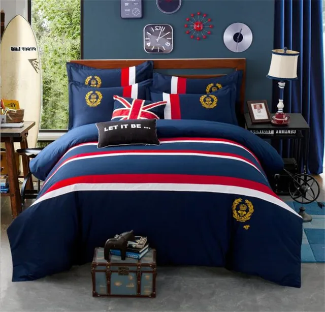 British Style Bedding Set/Gentleman Badge Duvet Cover & Sheet & Pillowcase Cotton