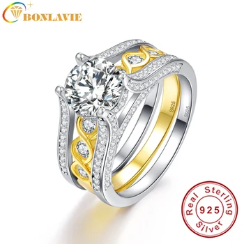 

BONLAVIE 2.6Ct Gemstone 925 Sterling Silver Ring Set 18k Gold Plated Tail Ring Wedding Engagement Ring Sets For Women