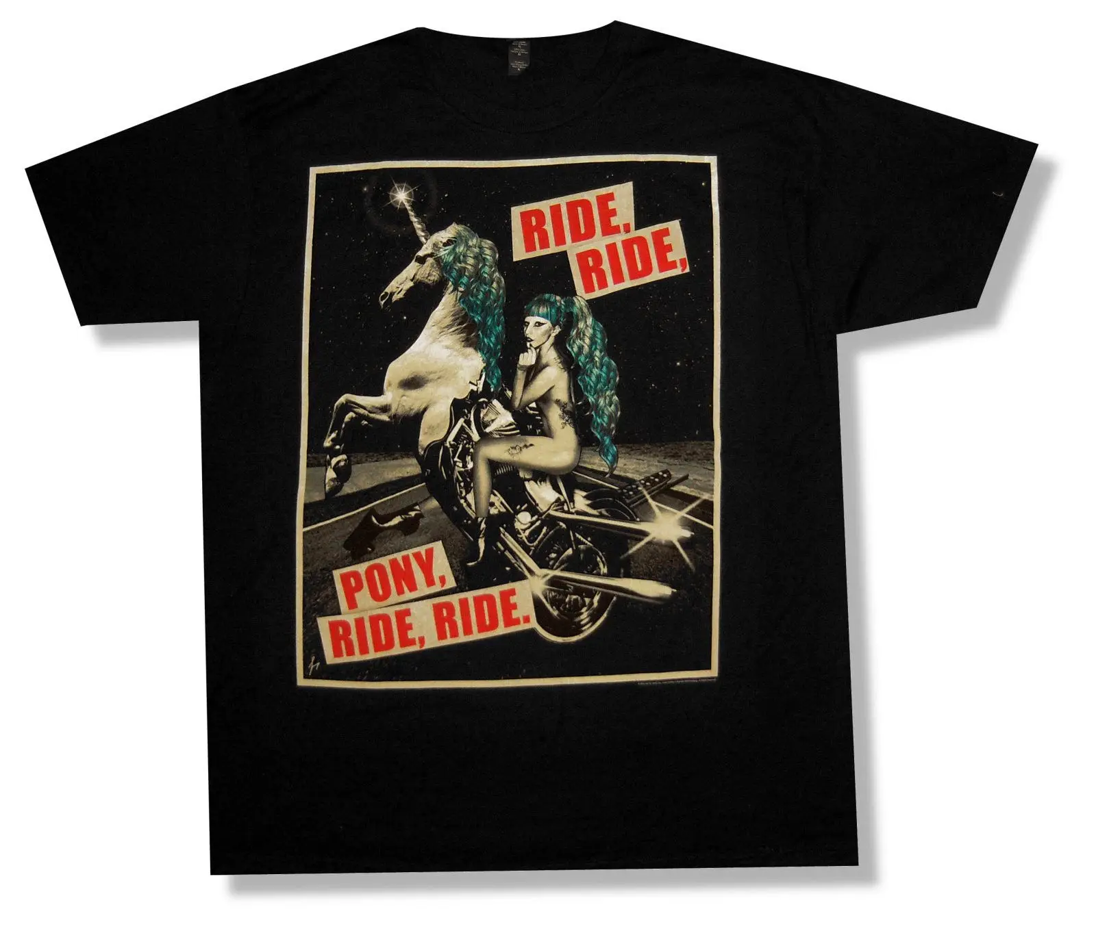 

LADY GAGA "PONY RIDE" BLACK T-SHIRT 2013 CANCELED TOUR NEW OFFICIAL RARE O-Neck Fashion Casual High Quality Print T Shirt