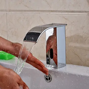 

Uythner Newly Waterfall Automatic Sensor Basin Faucet Chrome Plate Bathroom Touchless Sink Faucet Single Cold Water Tap